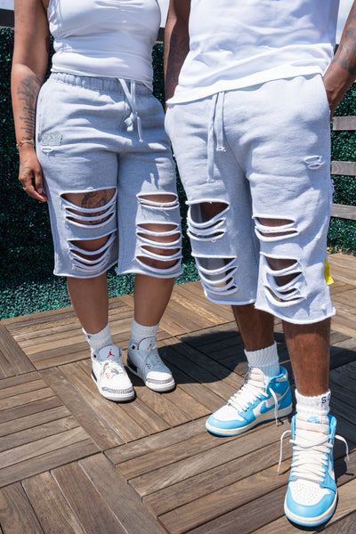a' distressesed sweat shorts