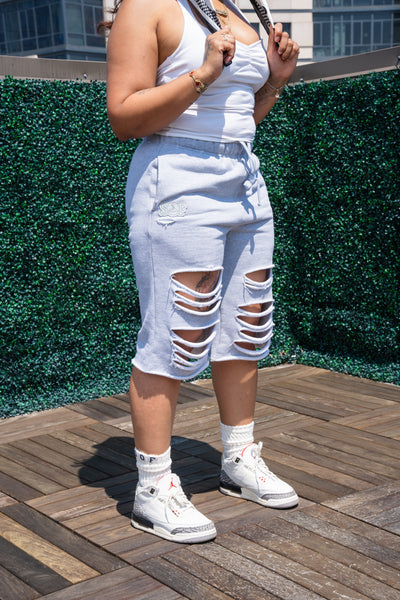 a' distressesed sweat shorts