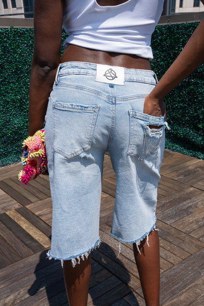 a' Distressed Denim Chain Shorts