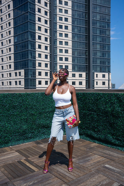 a' Distressed Denim Chain Shorts