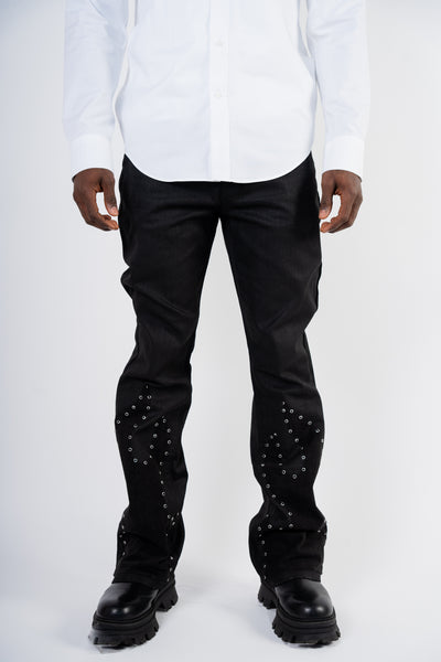aRhinestone Flame Slim Flare jeans