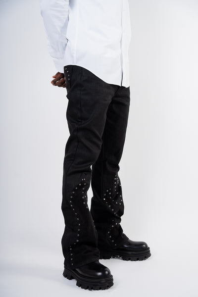 aRhinestone Flame Slim Flare jeans