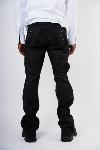 aRhinestone Flame Slim Flare jeans