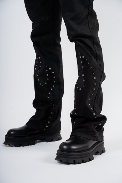 aRhinestone Flame Slim Flare jeans