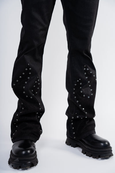 aRhinestone Flame Slim Flare jeans