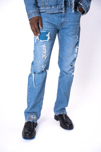 Distressed Straight-Leg Jeans