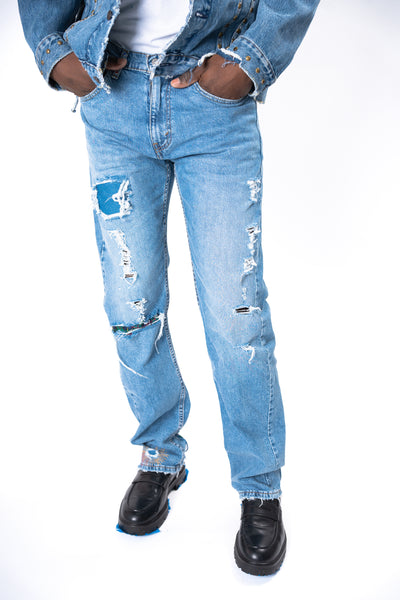 Distressed Straight-Leg Jeans